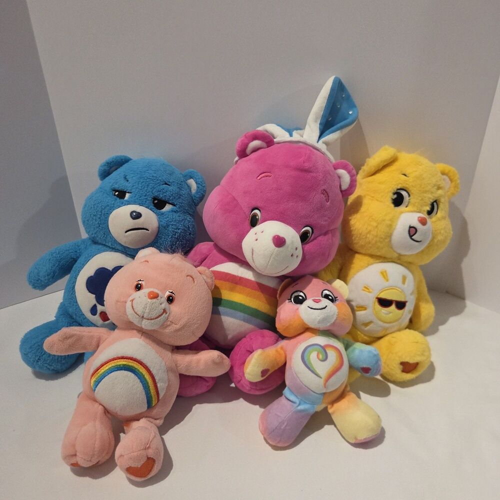 Lot of 5 Care Bears Plush Funshine Rainbow Heart Grumpy Easter